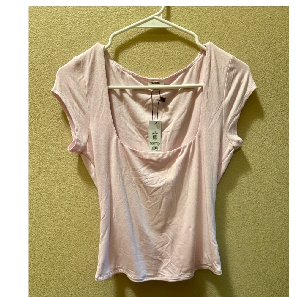 Garage Women Light Pink Scoop Neck Cap Sleeve Modal Blend Top Size Medium NWT